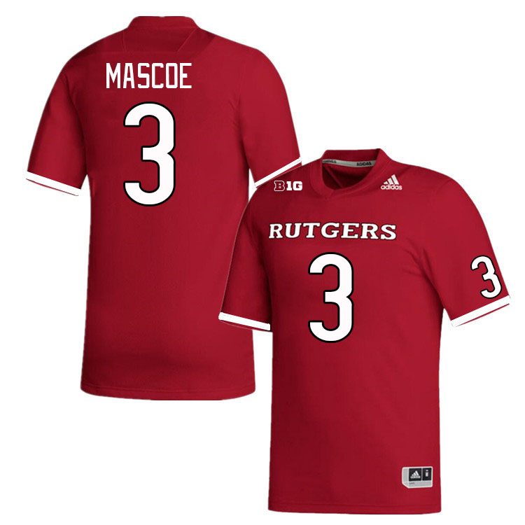 Men #3 Bo Mascoe Rutgers Scarlet Knights College Football Jerseys Stitched Sale-Scarlet